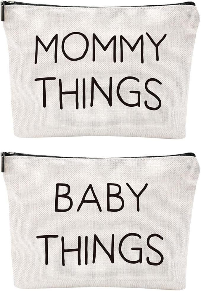 Mom & Baby Pouch Set, Diaper Bag Organizer Insert for Baby Essentials, Mommy Bag Organizer, Hospital Bag Essentials for Mom, Travel Cosmetic & Toiletry Bags, Gift for New Moms Baby Shower (Set of 2)