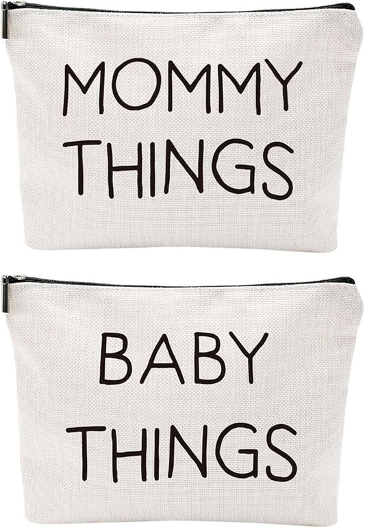 Mom & Baby Pouch Set, Diaper Bag Organizer Insert for Baby Essentials, Mommy Bag Organizer, Hospital Bag Essentials for Mom, Travel Cosmetic & Toiletry Bags, Gift for New Moms Baby Shower (Set of 2)