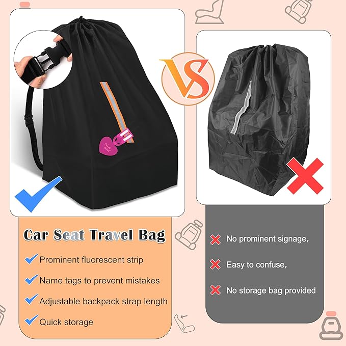 Windspeed CarSeat Travel Bag for Airplane Car Seat Travel Bag for Air Travel Family Vacations, with Shoulder Straps, Pen, Luggage Tags