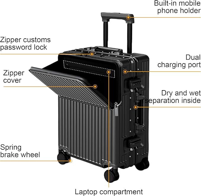 Zipperless Luggage, 22.4x15.4x9.4 Aviation Certified, Polycarbonate Aluminum Hardshell, Expandable Carry-On Luggage with Spinner Wheels, Hardshell Luggage, 20 Inch Cabin