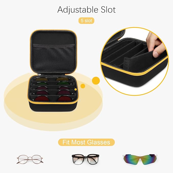 Travel Sunglasses Organizer Case with 5 Adjustable Slots, Multiple Pairs Eyeglass Portable Eyewear Box for Men Women
