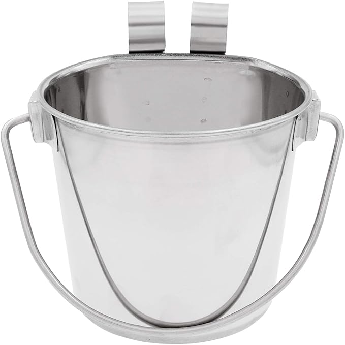 Fuzzy Puppy Flat Sided Pail with Dual Hooks, Snugly Fit On Dog, Cat and Critter Crates & Cages, Heavy Duty Stainless Steel | 1 Quart, (PN: FSP-1)