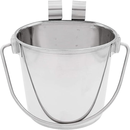 Fuzzy Puppy Flat Sided Pail with Dual Hooks, Snugly Fit On Dog, Cat and Critter Crates & Cages, Heavy Duty Stainless Steel | 2 Quart (PN: FSP-2)