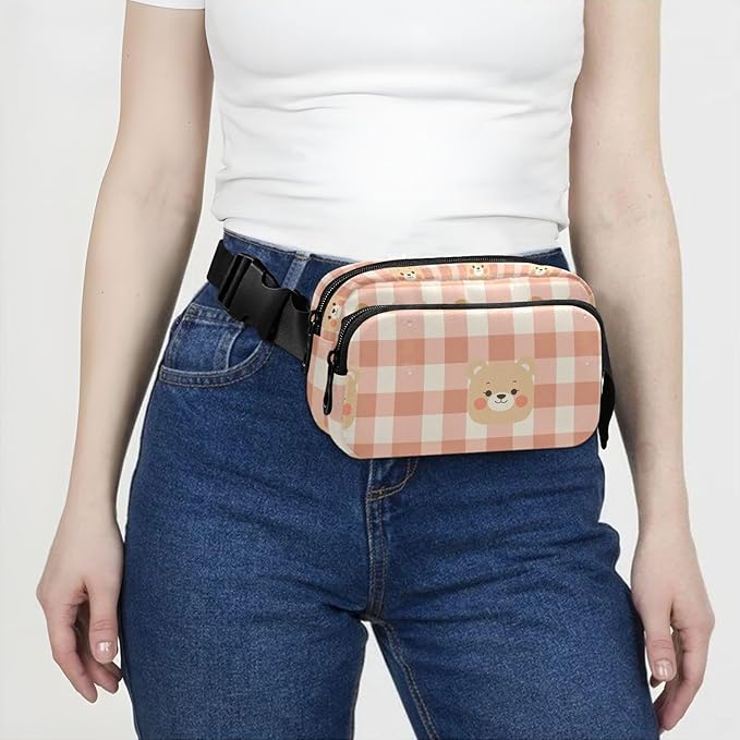 Kawaii Bear Plaid Fanny Pack for Women Men Water Resistant Fashion Waist Packs with Adjustable Strap Belt Bag for Travel Workout Jogging Hiking 21219455