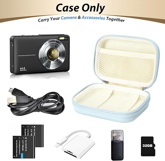 Digital Camera Case for CAMKORY, KODAK PIXPRO FZ45/FZ55, Canon IXUS 285 HS, Lecran, Small Travel Compact Camera Holder with Mesh Pocket for Accessories SD Card (Blue)