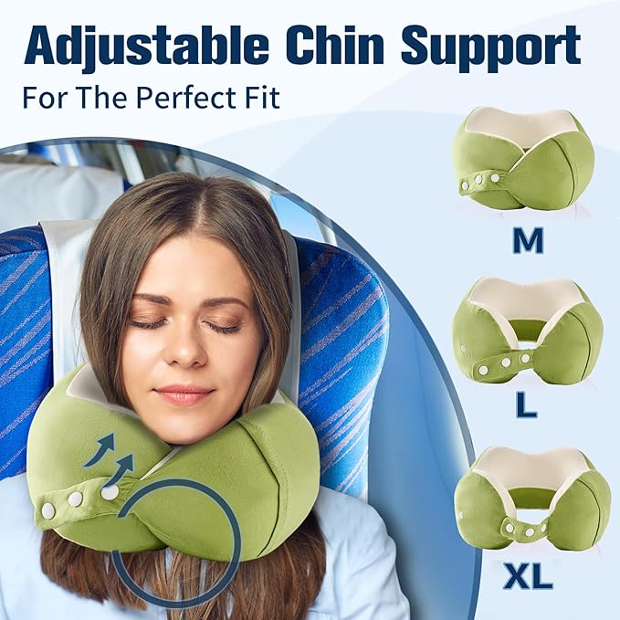 Neck Pillow for Traveling, Travel Pillows for Airplanes,100% Pure Memory Foam Travel Neck Pillow, Adjustable Flight Pillow, Portable Plane Accessories with Eye Mask, Earplugs, Carry Bag