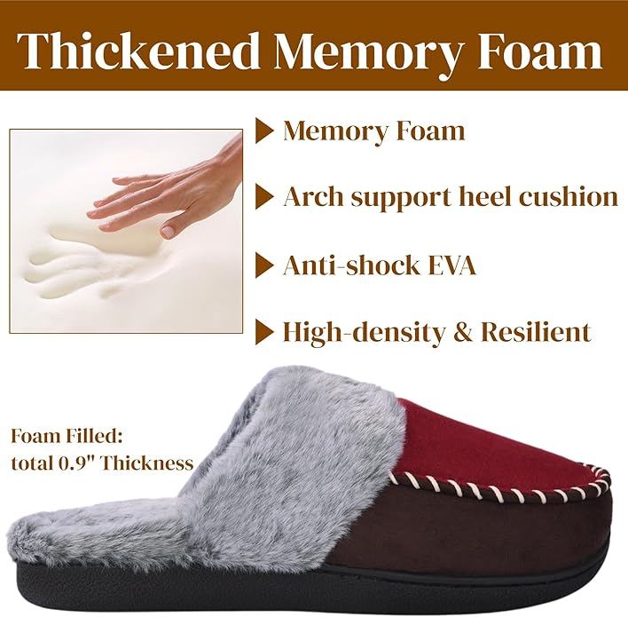 VONMAY Women's Memory Foam Slippers Moccasin Slip-on Scuff House Shoes Fuzzy Faux Fur Lining Indoor Outdoor for All Seasons