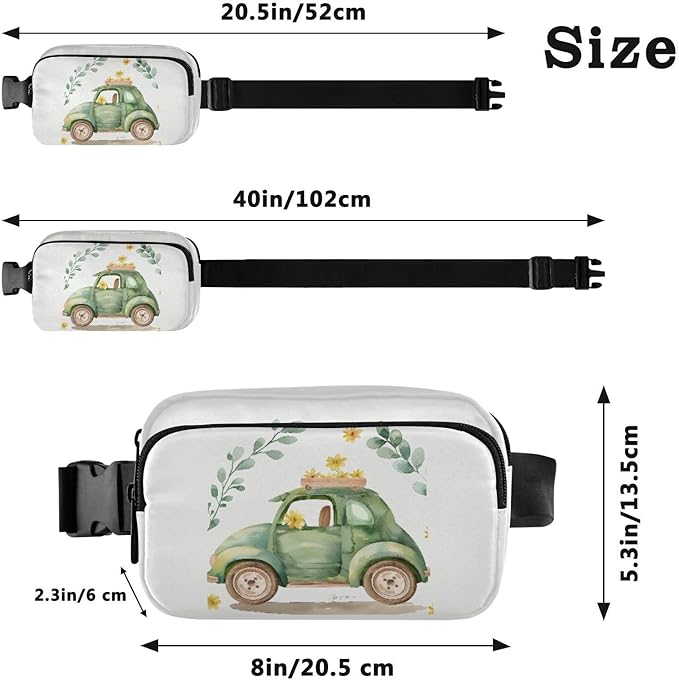 Happy Spring Car Flower Fanny Pack for Women Men Water Resistant Fashion Waist Packs with Adjustable Strap Belt Bag for Travel Workout Jogging Hiking 21218879