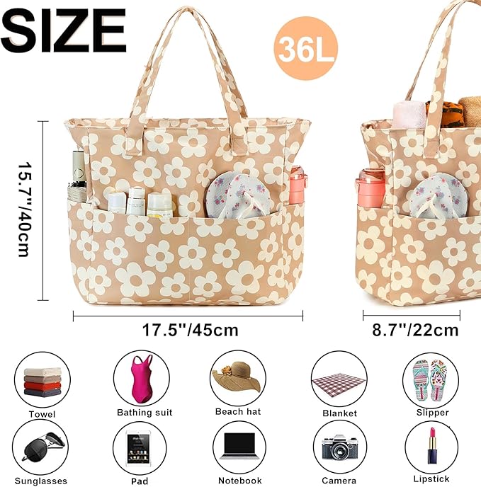 Bluboon Beach Bags for Women, Large Waterproof Tote Bag With Wet Compartment for Pool Weekender Travel Gym