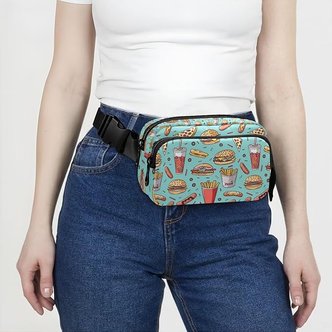 Funny Hamburger French Fries Fanny Pack for Women Men Water Resistant Fashion Waist Packs with Adjustable Strap Belt Bag for Travel Workout Jogging Hiking 21220312