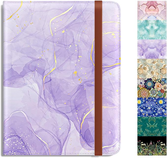 Rimilak Passport Holder, RFID Blocking Passport Cover Wallet Travel Essentials, Leather Travel Air Ticket Documents Organizer Protector for Women and Men, Purple Marble