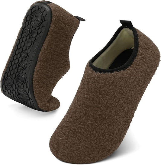 QFH Womens & Mens Cozy House Slippers - Portable Travel Shoes with Flexible Rubber Sole & Soft Velvet Lining