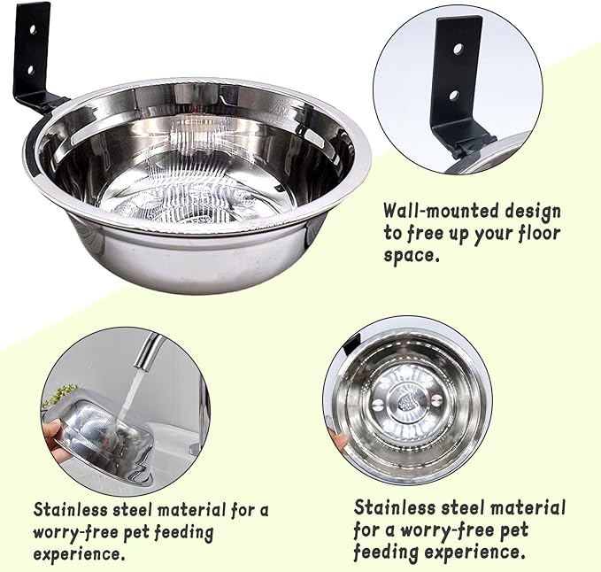 Wall Mounted Dog Bowls-2 * 16 Oz, Stainless-Steel Raised Adjustable Height Dog Food and Water Bowls, Elevated Pet Comfort Feeding Bowl for Medium Large Dogs Cats(Collapsible)