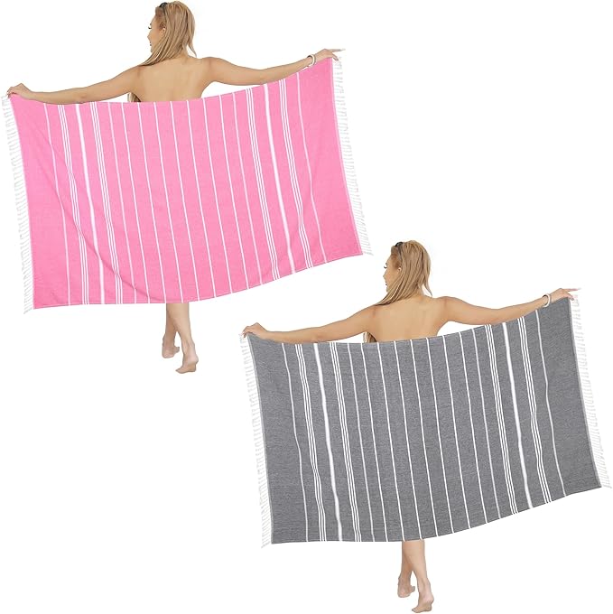 Beach Towel 2 Pack,Sand Free Beach Towels Oversized 39 x 72,Turkish Beach Towel Quick Dry Towel,Lightweight Pool Towels for Adults Travel Towel,Cool Beach Accessories Super Absorbent Towels