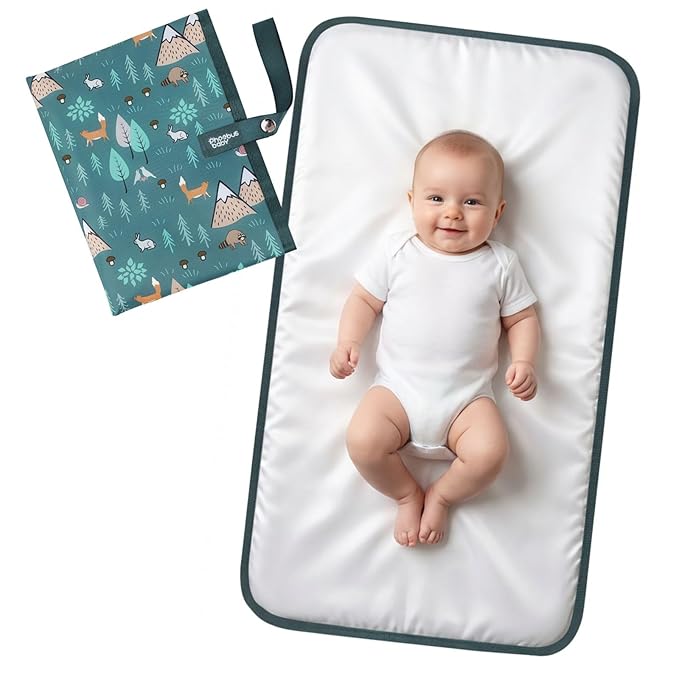Portable Diaper Changing Pad for Baby - Waterproof Compact Changing Mat with Wrist Strap - Wipeable Travel Changing Pad for Diaper Bag