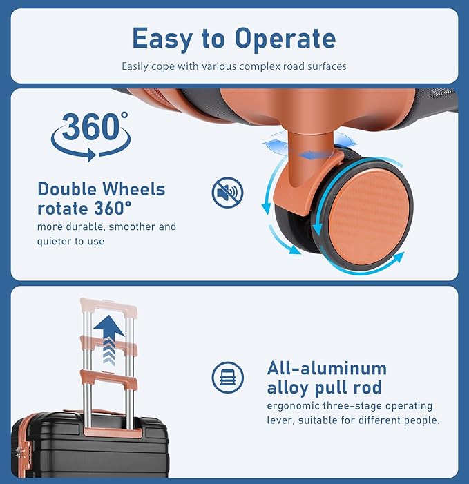 Luggage Set 5 Piece, Polycarbonate Luggage with TSA Locks,sturdy and durable, Carry On Luggage Set Suitable for Family Travel(Black 20/24/28 Inch)