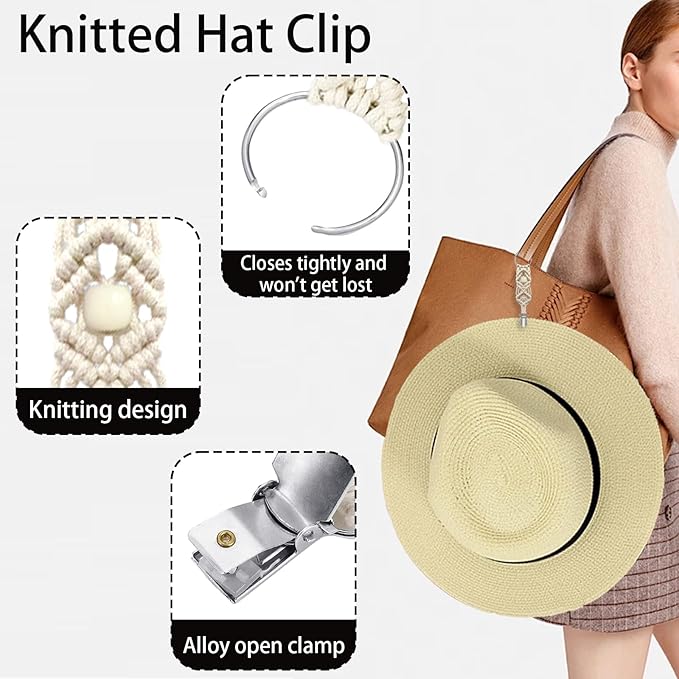 MEIXINZHI 3Pcs Cotton Hat Clips for Travel, Knitting Hat Clip for Bag Backpack Luggage, Beach Vacation Cruise Essentials