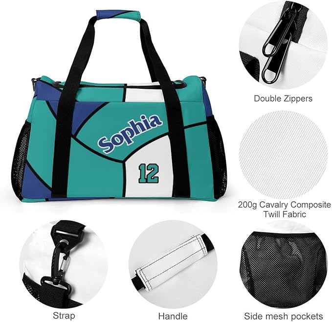 Custom Volleyball Print Duffel Bag with Name Personalized Travel Bags Sport Gym Bag Carry On Weekender Bags for Men Women