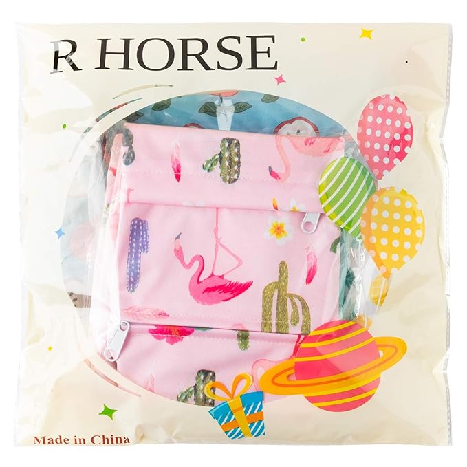 R HORSE 5Pcs Waterproof Reusable Diaper Baby Cloth Wet Dry Bags with 2 Zippered Pockets Summer Travel Beach Pool Bag with Pineapple Flamingo Cactus Pattern(3 Sizes)