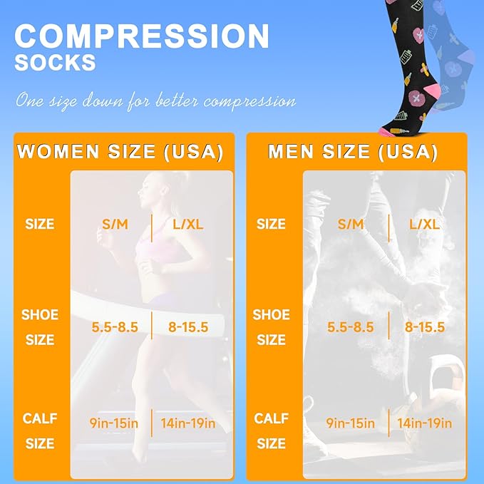 bropite Flora Compression Socks for Women & Men-Knee high 6 Pairs 20-30mmhg Support Running Nurse Travel