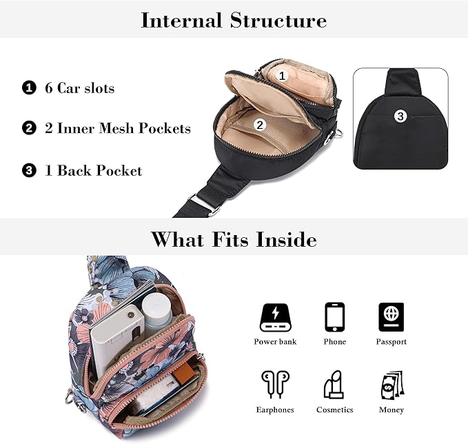NEICOA Anti Theft Crossbody Bags for Women Small Nylon RFID Sling Bag Lightweight Travel Purse for Daily Casual Use(Floral)