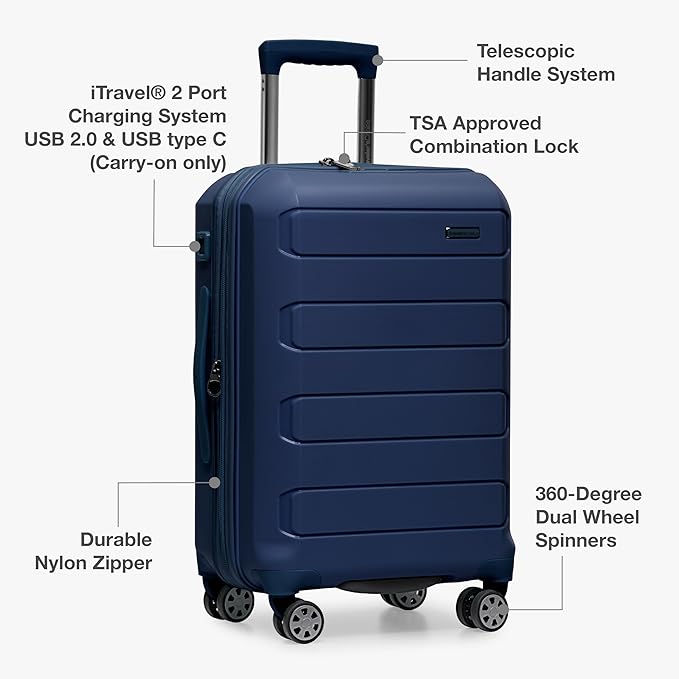 Traveler's Choice Pagosa Hardshell Expandable Luggage with Spinner Wheels, Navy, 2-Piece Set (22/26)