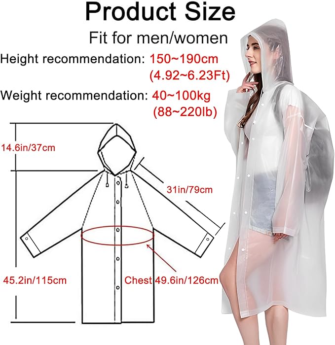 Rain Ponchos Raincoats for Adults Women, Reusable Rain Jacket Coats with Hood for Family Disney Park Travel 2 Pack