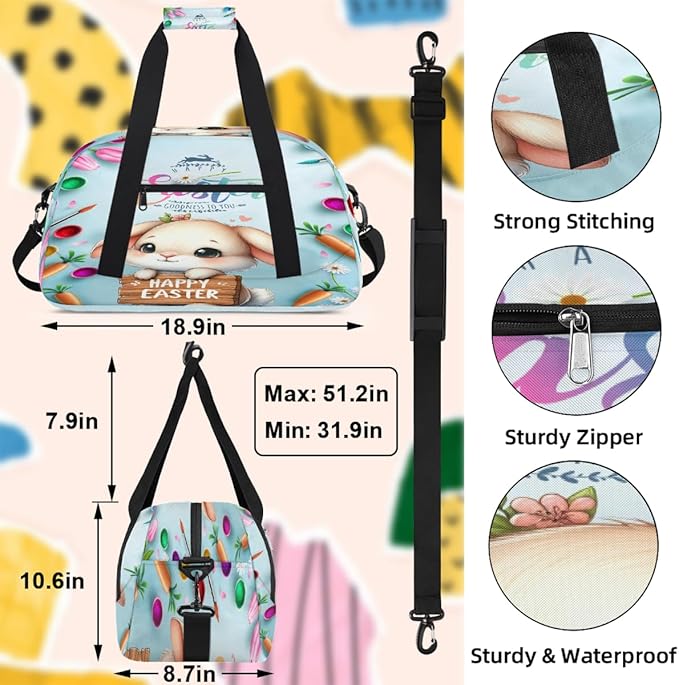 Travel Duffle Bag for travel duffle bag sports Girls Boys Kids Cute Easter Rabbit Lightweight Overnight Sleepover Weekender Bags Small Dance Gym Sport Bag Teens Carry-On Size Workout Bag