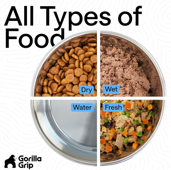 GORILLA GRIP Dog Bowls, Heavy Duty 304 Stainless Steel, Holds 4 Cups Each (32 fl oz) Food and Water Bowl for Feeding Dogs and Cats, Dishwasher Safe, Rust Resistant, BPA Free Rubber Base Set of 2 Green