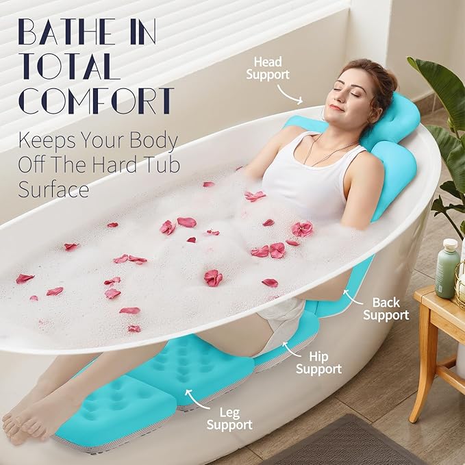 Full Body Bath Pillow for Bathtub, Thick Bathtub Cushion, Luxury Tub Pillow for Bath for Headrest Neck and Back Support Ocean Blue 60" x 16"