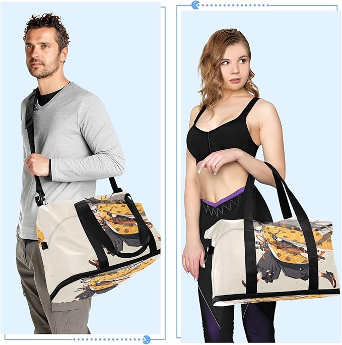 AIXIWAWA Duffel Bag Set for Gym Travel with Shoes Compartment Toiletry Bag Anime Samurai Print