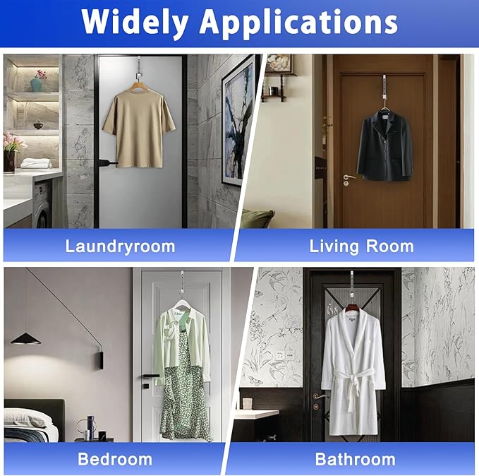 2 Pcs Over The Door Hooks Hanger,Folding Over Door Clothes Drying Laundry Rack Hooks for Hanging Clothes,Over Door Towel Racks with 6 Groves,Hanger for Clothes,Coats,Towels for Bedroom Bathroom -White