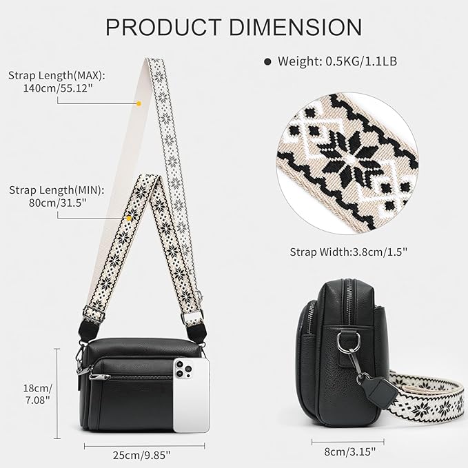 Small Leather Crossbody Bags for Women Anti theft Purses and Handbag Shoulder Hangbag with Wide Strap Tassel