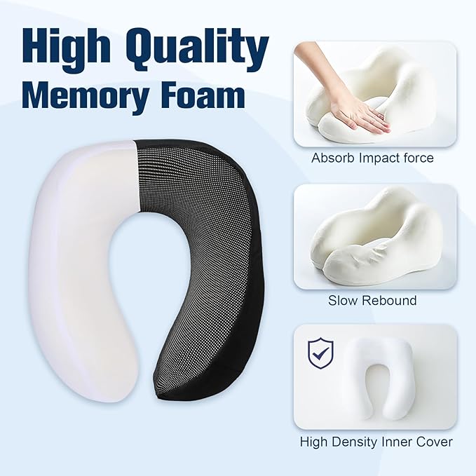 Neck Pillow for Traveling, Travel Pillows for Airplanes,100% Pure Memory Foam Travel Neck Pillow, Adjustable Flight Pillow, Portable Plane Accessories with Eye Mask, Earplugs, Carry Bag