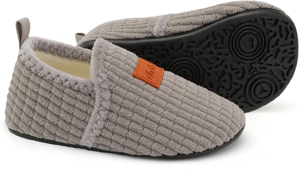 XIHALOOK Toddler Boys Girls House Slippers with Microfleece Lining Cozy Household Shoes Non-slip for Kids