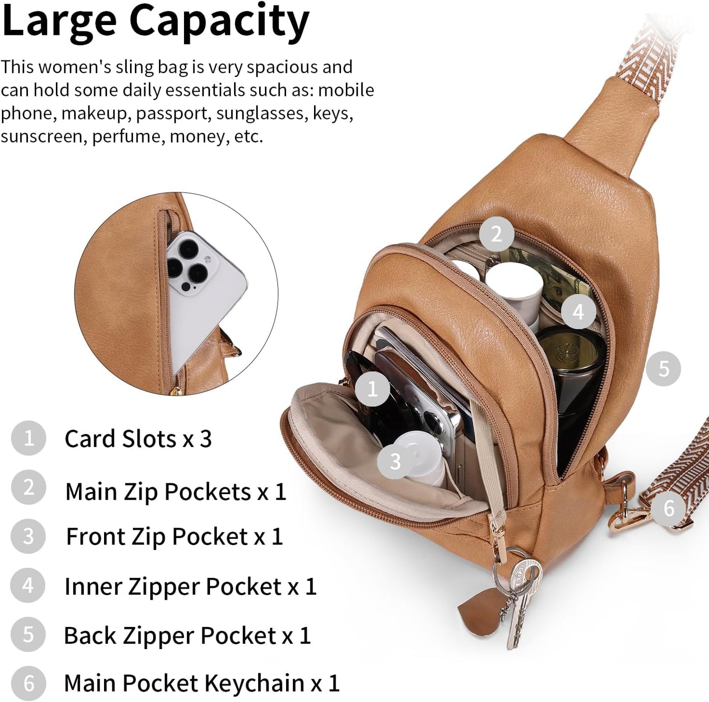 Crossbody Bags for Women Anti Theft Small Sling Handbag with Zipper Lock Vegan Leather RFID Blocking Chest Pure