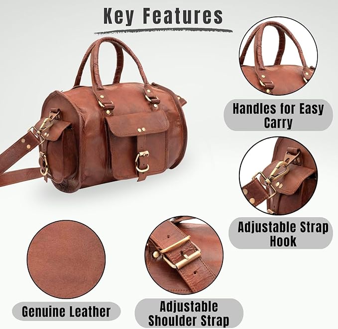 Genuine Leather Gym Duffle Bag – Stylish Weekender Travel Bag for Men & Women, Durable Duffel with Adjustable Shoulder Strap for Gym, Weekend & Travel Use