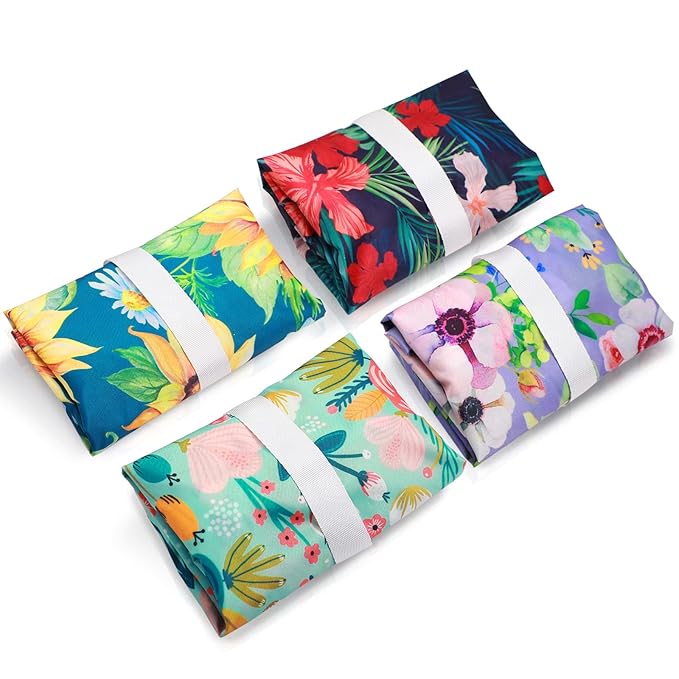 Frienda 4 Pieces Wet Dry Bag for Baby Waterproof Reusable Washable Diaper Bag Sealed with Handle for Travel, Beach, Swimsuit, Diapers, Dirty Gym Clothes and Toiletries (Flower)