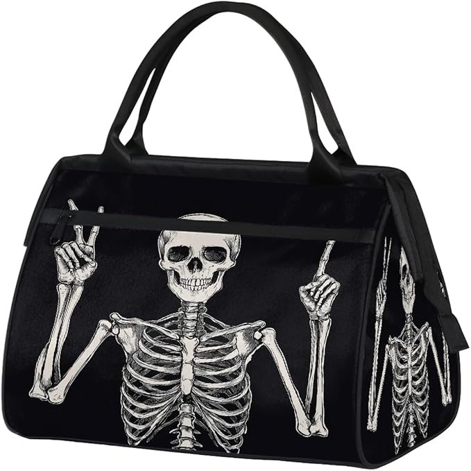 Multipurpose Duffle Bag, Waterproof Carry On Bag with Spacious Design, Rock Skull Skeleton Gym Bags, 15.2x8.3x11.6in