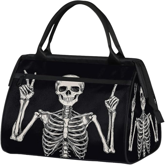 Multipurpose Duffle Bag, Waterproof Carry On Bag with Spacious Design, Rock Skull Skeleton Gym Bags, 15.2x8.3x11.6in