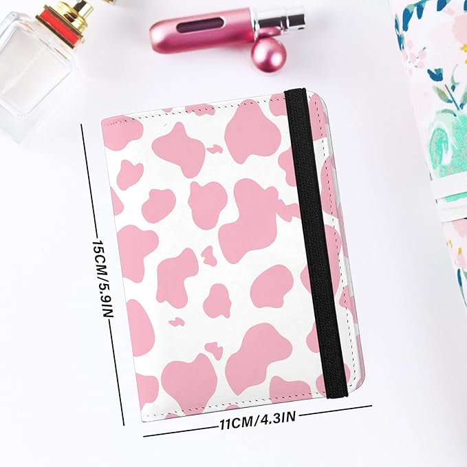 Cute Passport Holder and Holder Combo Passport Cover with RFID Blocking Women Men Compatible Wallet Credit Card Protector(Pink Cow)