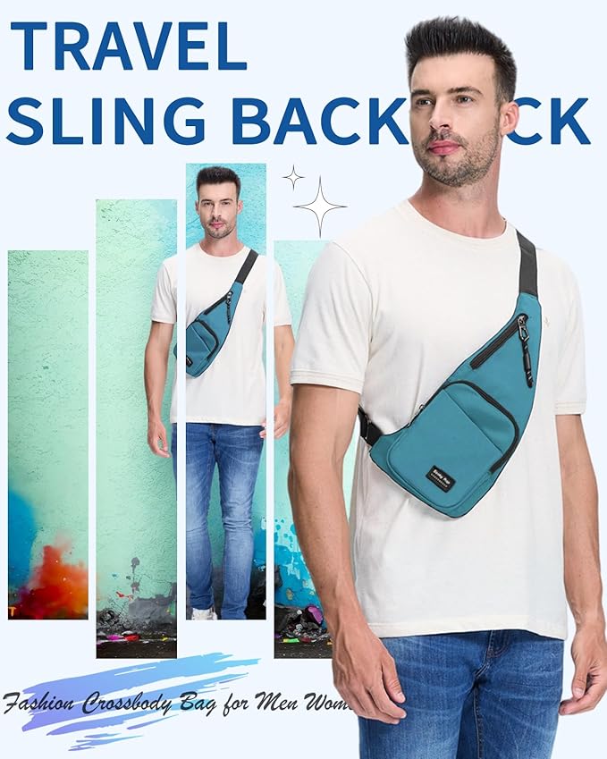 Seoky Rop Sling Bag for Men Women Slim Personal Purse Pocket Small Anti-Thief Crossbody Chest Bag for Travel Hiking Sky Blue