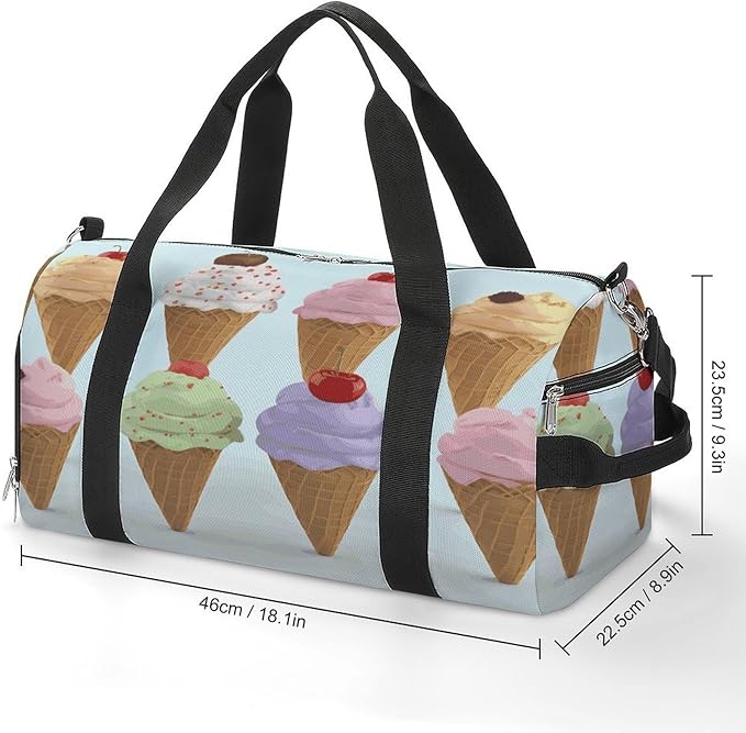 Oxford Cloth Ice Cream Cones Gym Bag,Duffle Bag with Shoes Compartment And Adjustable Shoulder Straps，Weekender Bags for Men Women.