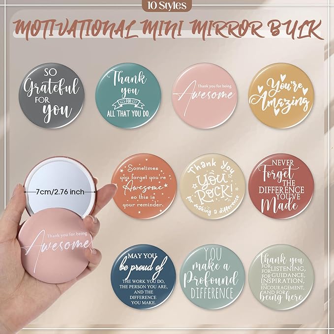 40 Pcs Employee Appreciation Gifts For Women Inspirational Canvas Makeup Bags Portable Compact Mirror Bulk Cosmetic Bags Thank You Gifts for Social Worker Coworkers (Praise,Vintage)