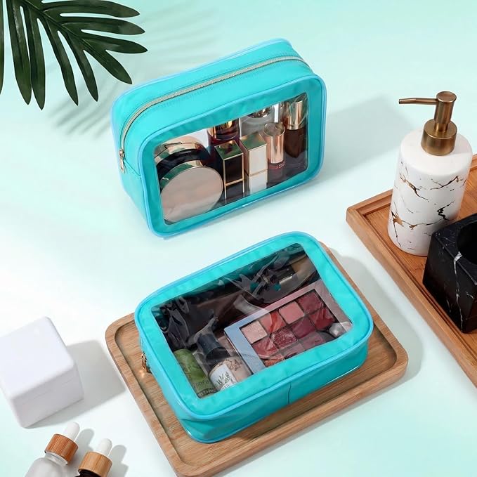 Hsei 6 Pcs Clear Makeup Bags with Color Edged TSA Approved Travel Toiletry Bags with Zipper Clear Cosmetic Bag Diaper Bag for Car Storage Organizer Wedding Essentials for Women Gift(Turquoise Green)