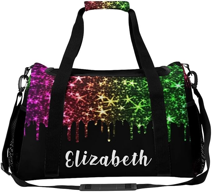 Colorful Sparkle Glitter Print Star Duffel Bag Gym Dance Sport Perform Training Travel Bag for Teens Adults Women Men Detachable Shoulder Strap Packs Luggage Bag