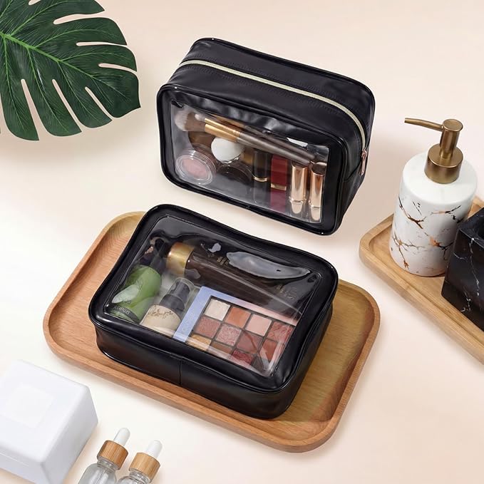Hsei 6 Pcs Clear Makeup Bags with Color Edged TSA Approved Travel Toiletry Bags with Zipper Clear Cosmetic Bag Diaper Bag for Car Storage Organizer Wedding Essentials for Women Gift(Black)