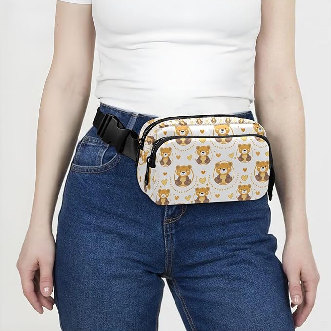 Kawaii Bear Heart Fanny Pack for Women Men Water Resistant Fashion Waist Packs with Adjustable Strap Belt Bag for Travel Workout Jogging Hiking 21219371