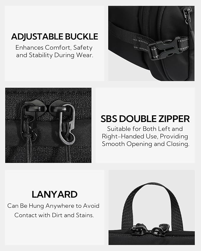 WATERFLY 3L Large Fanny Pack, 180° Opening Hip Pouch with Multi-Pockets, Anti-Theft RFID Blocking Waist Bag for Women Men Traveling Hiking Daily Use
