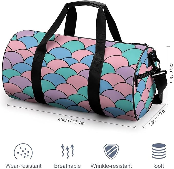 Beach Swim Bags Mermaid Scale (9) Men Women Duffle Bag Foldable Gym Bag Lightweight Travel Sports Bags for Men and Women